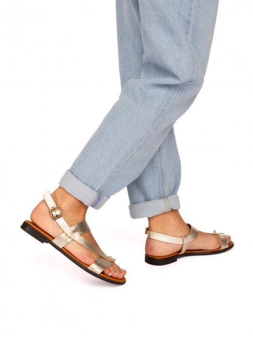 Flat Laminated Leather Sandal