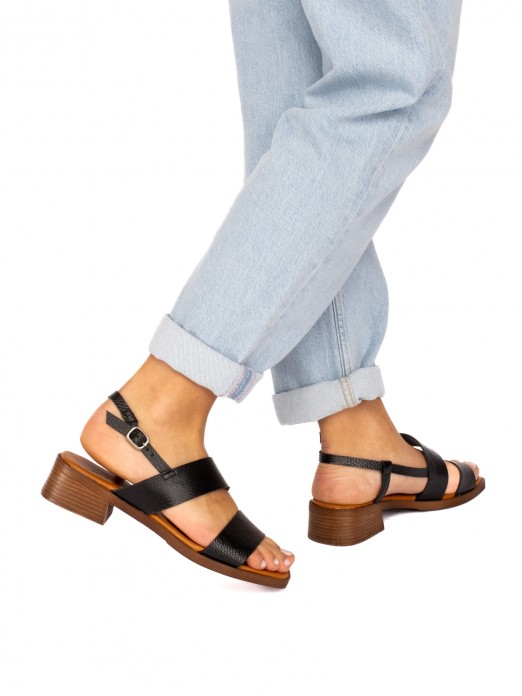 Low-Heel Sandal with Leather Straps