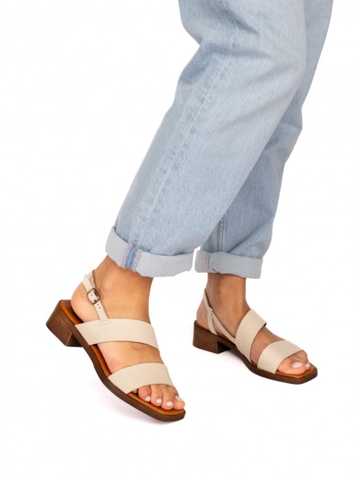 Low-Heel Sandal with Leather Straps