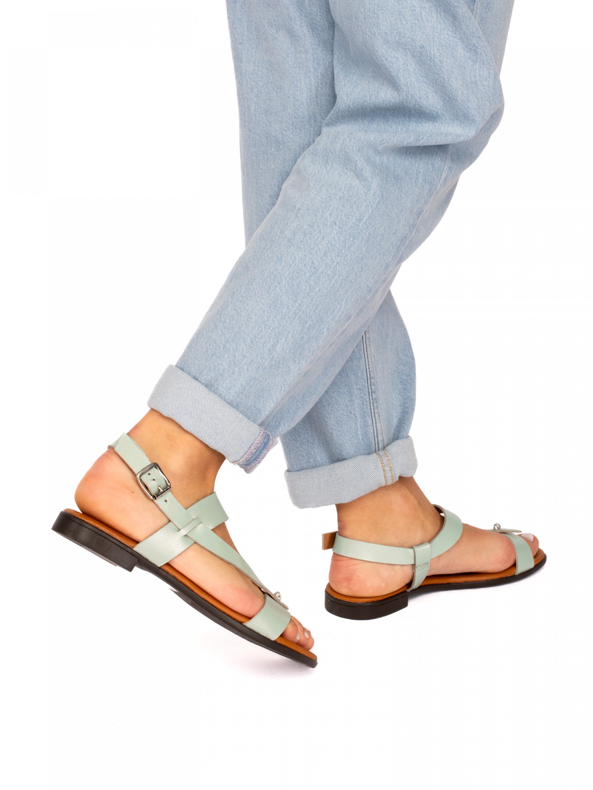 Flat Laminated Leather Sandal