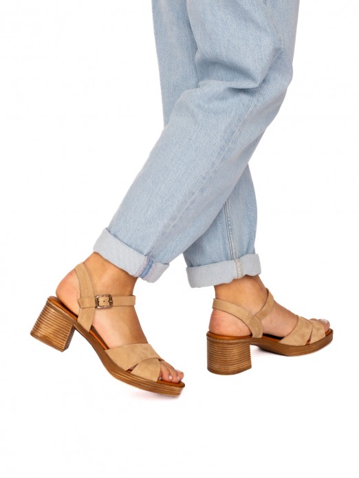 Heeled Sandal with Crossed Suede Straps