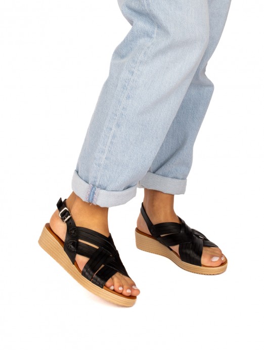 Wedge Sandal in Leather with Multiple Straps
