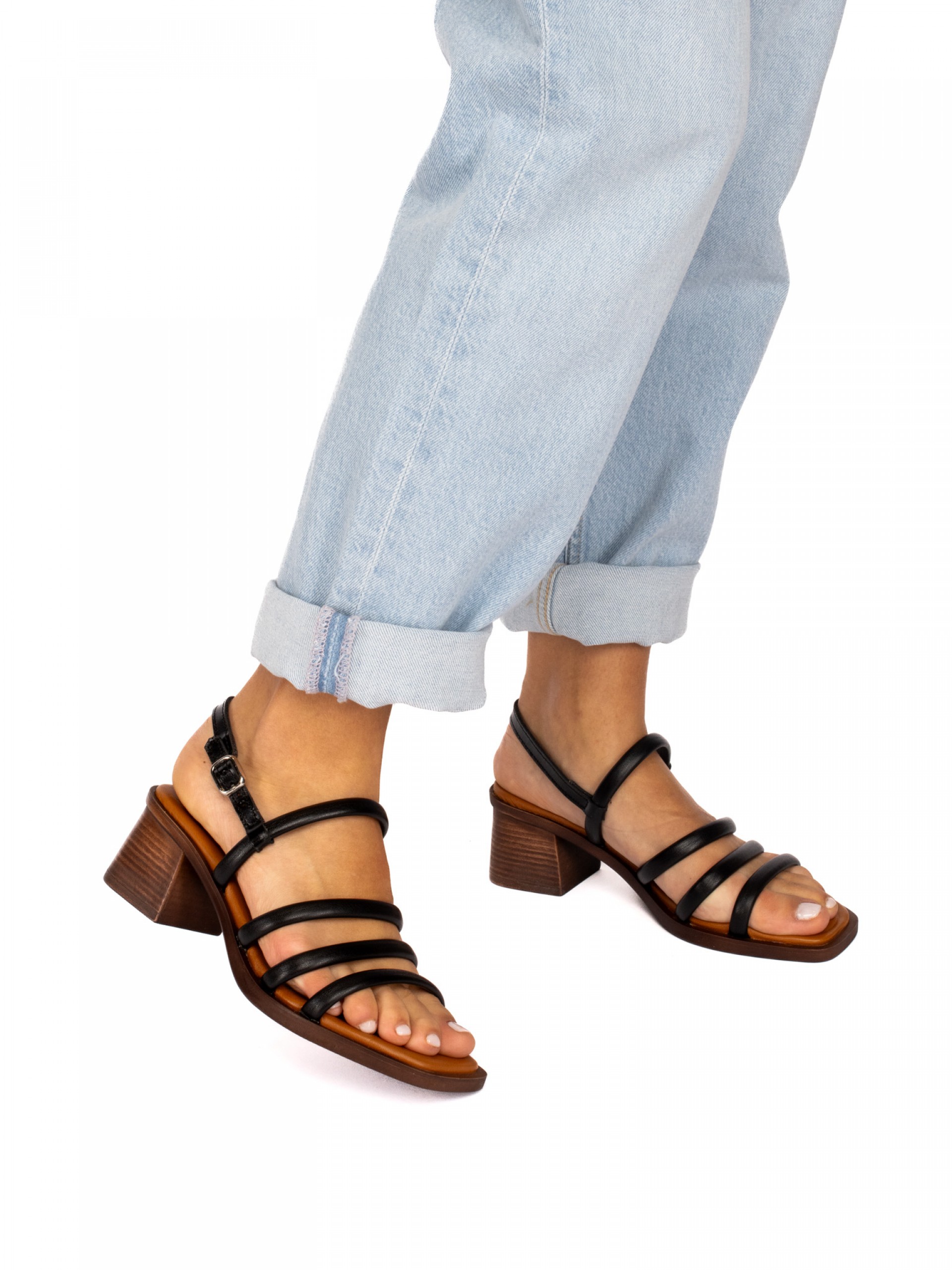 Heeled Sandal with Multiple Leather Straps