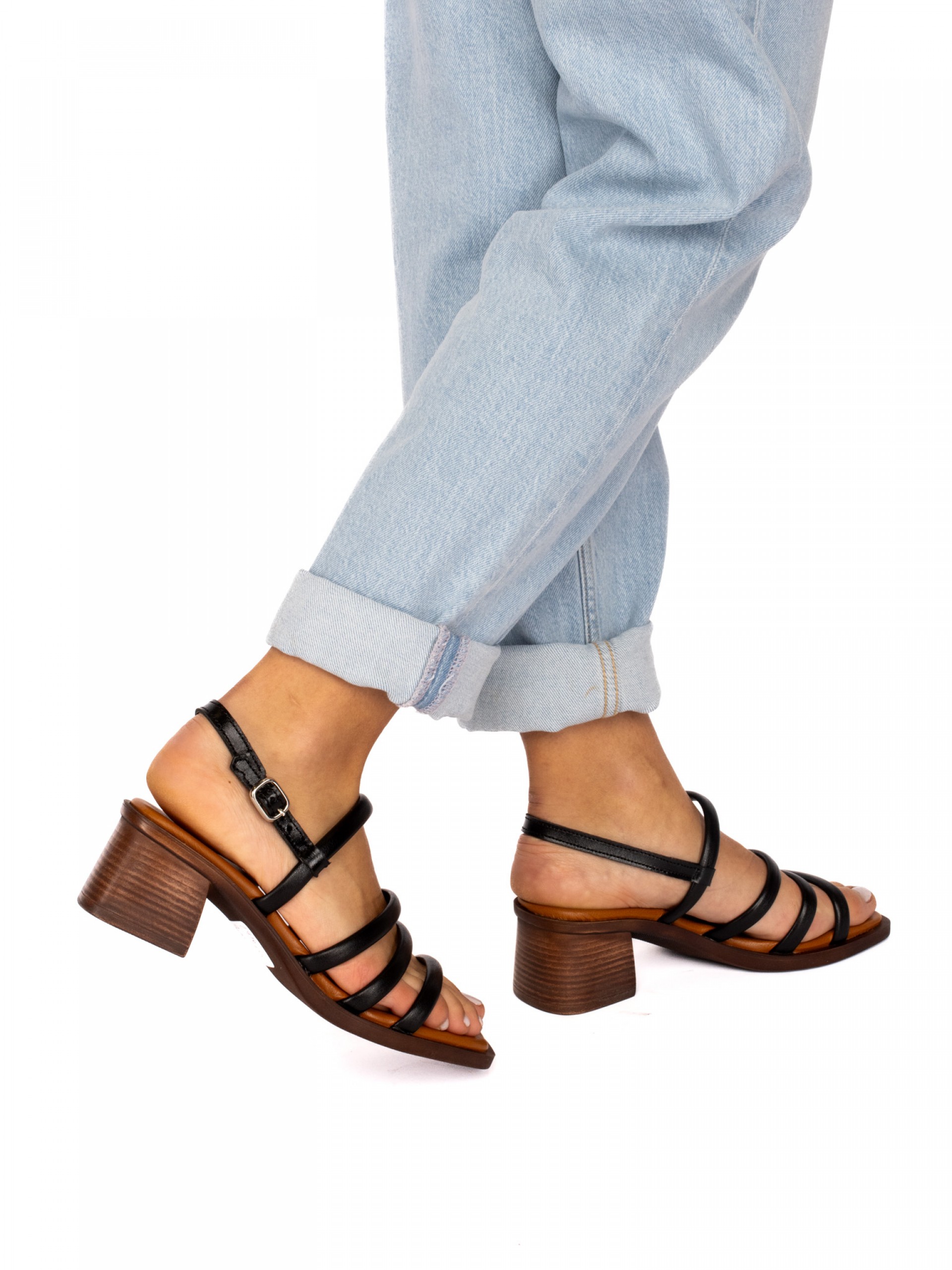 Heeled Sandal with Multiple Leather Straps