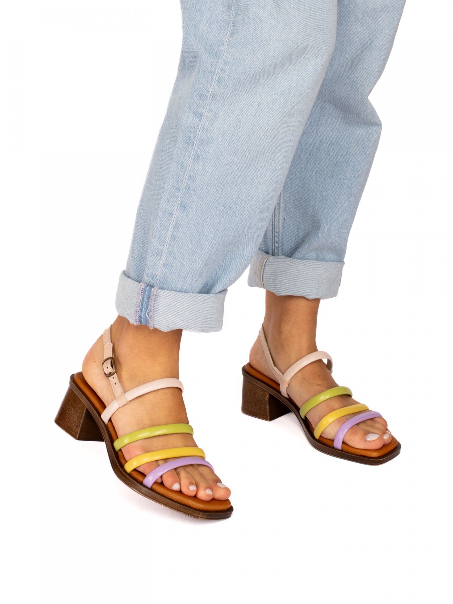 Heeled Sandal with Multiple Leather Straps