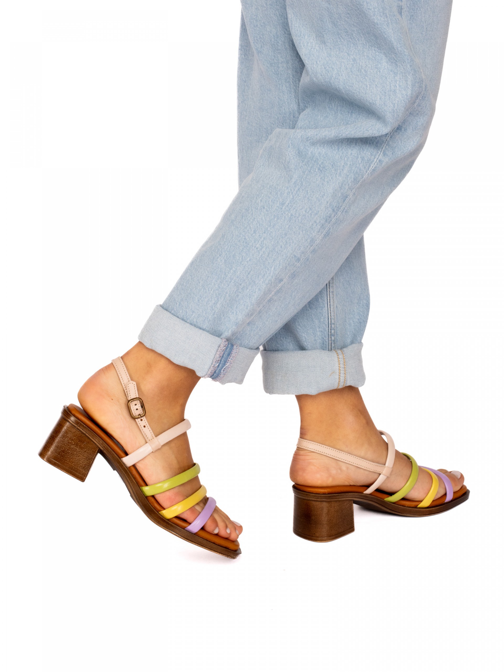 Heeled Sandal with Multiple Leather Straps