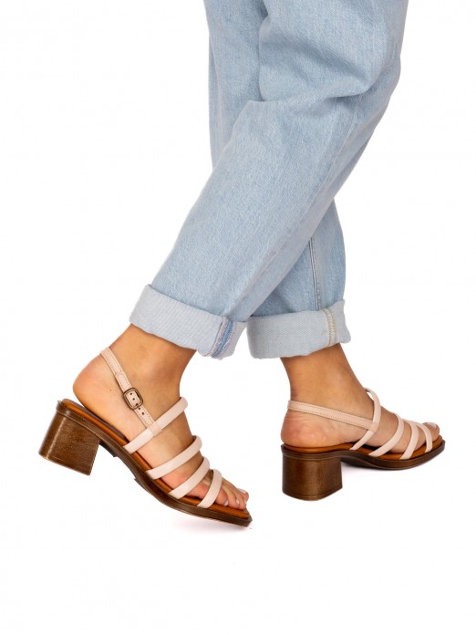 Heeled Sandal with Multiple Leather Straps
