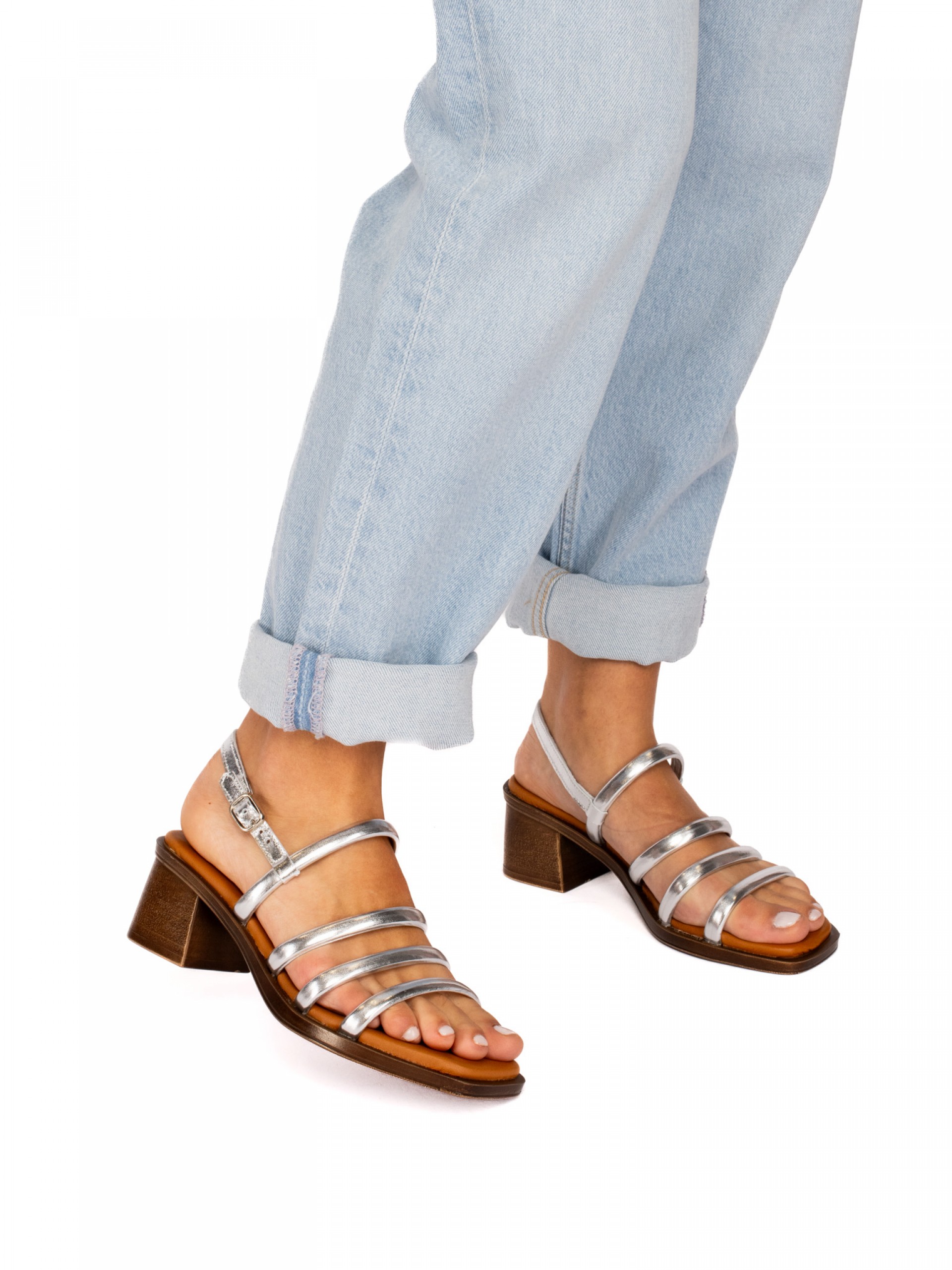 Heeled Sandal with Multiple Leather Straps