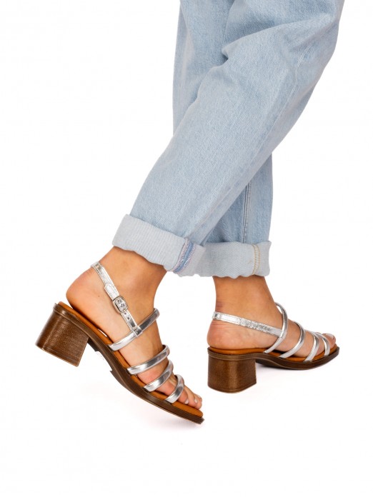 Heeled Sandal with Multiple Leather Straps