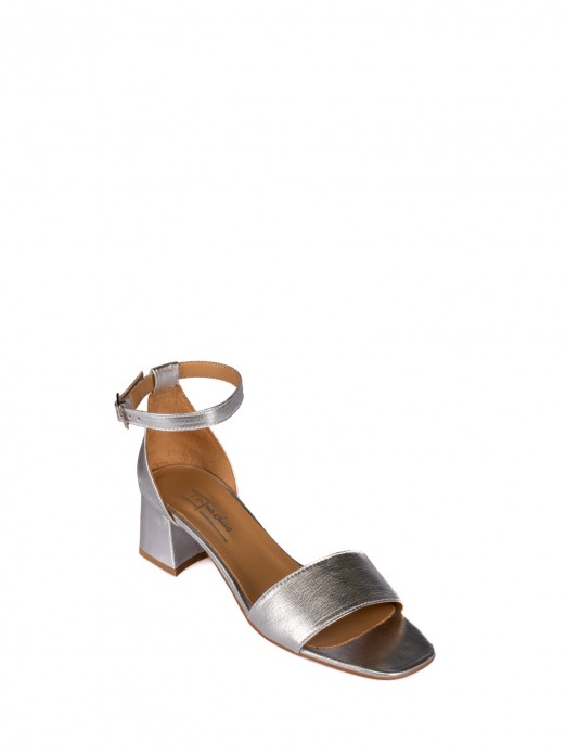 Laminated Leather High-Heeled Sandal