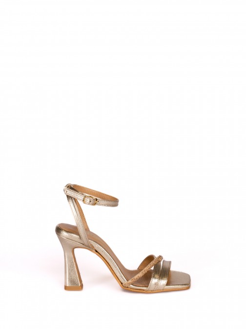 High-Heeled leather Shoe with Ankle Strap