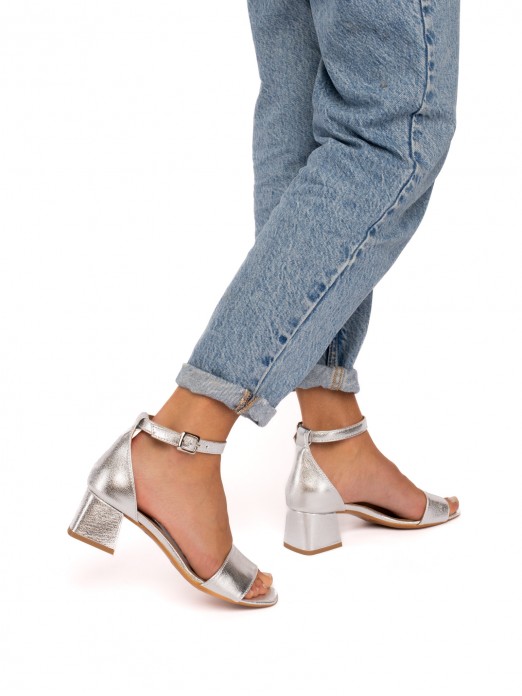 Laminated Leather High-Heeled Sandal