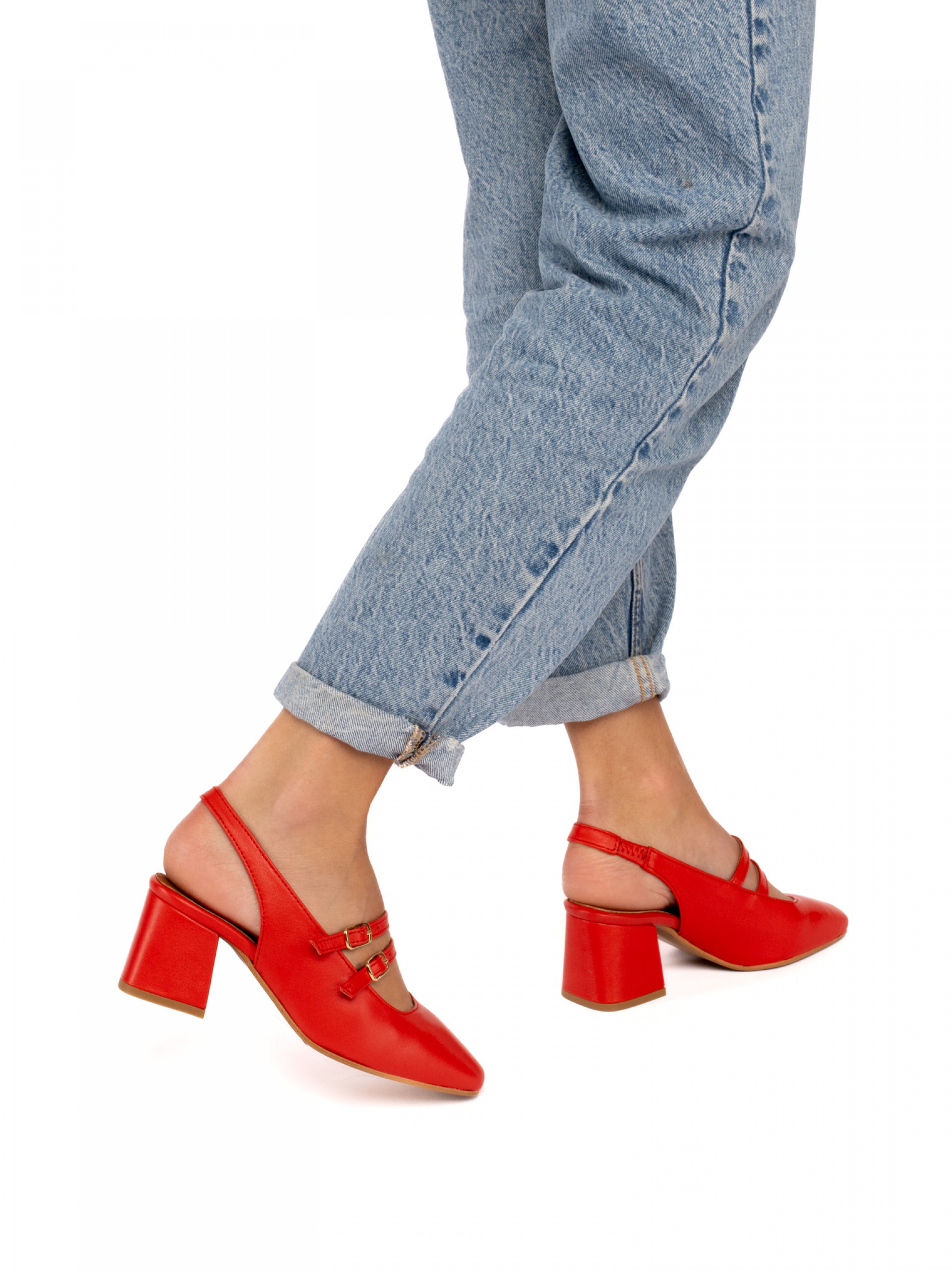 Mid-Heel Leather Shoe with Buckles