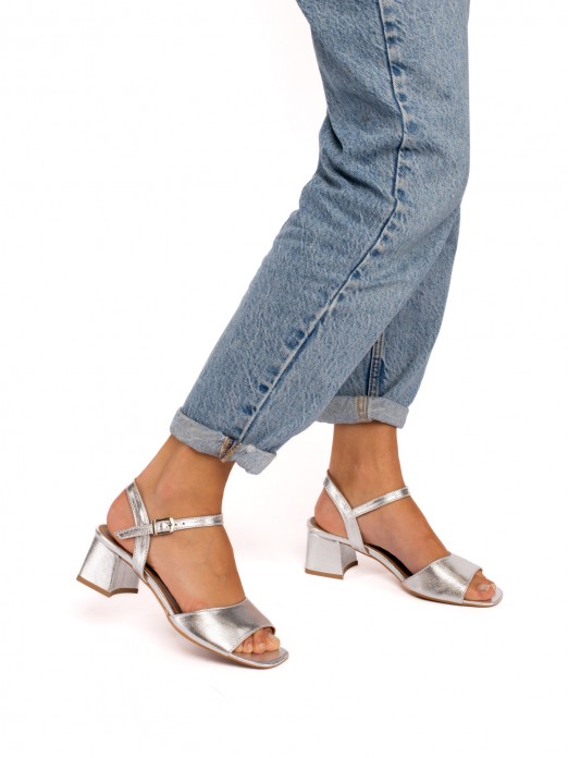 Laminated Leather High-Heeled Sandal