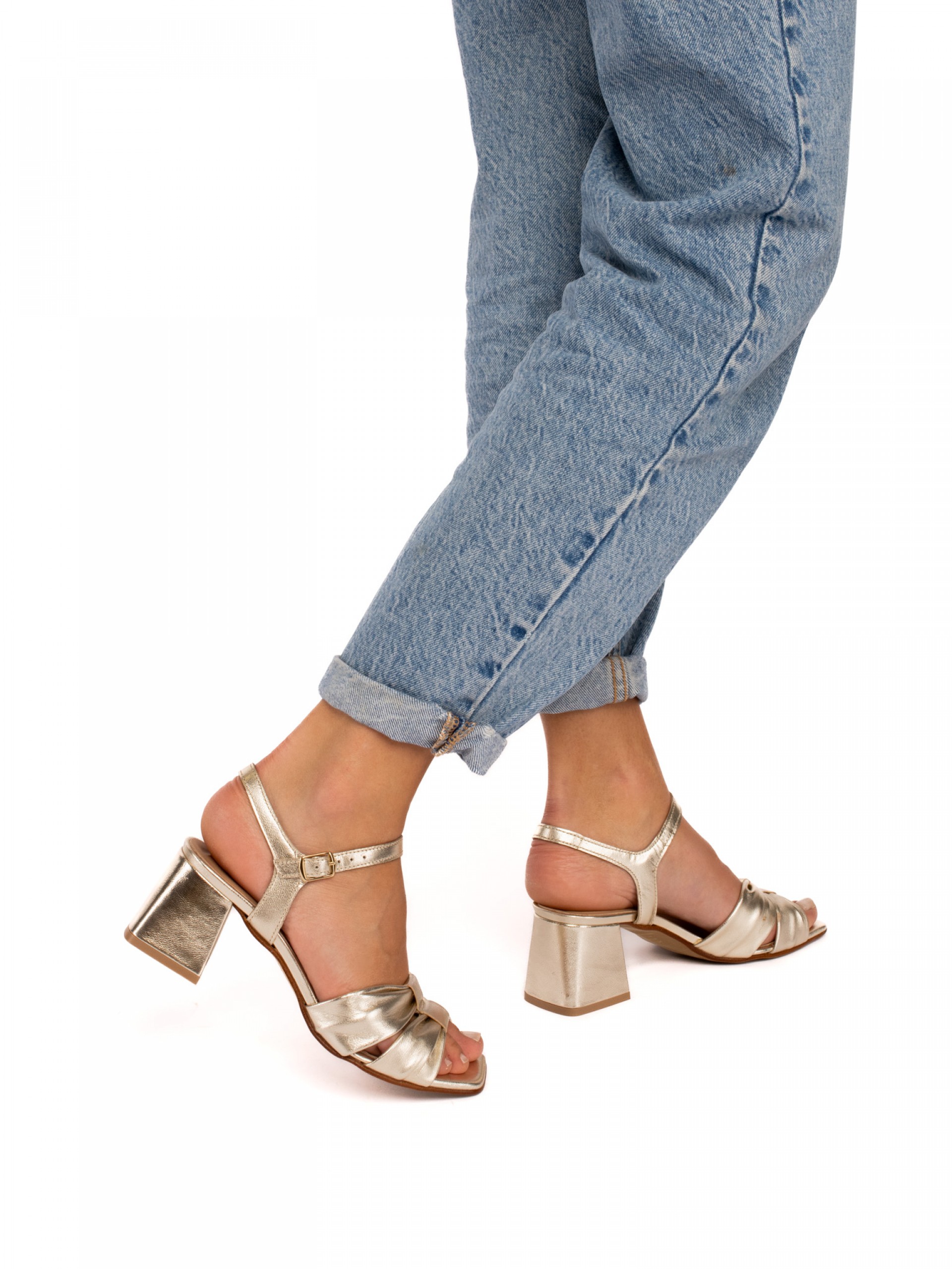 High-Heeled Leather Sandal with Knot