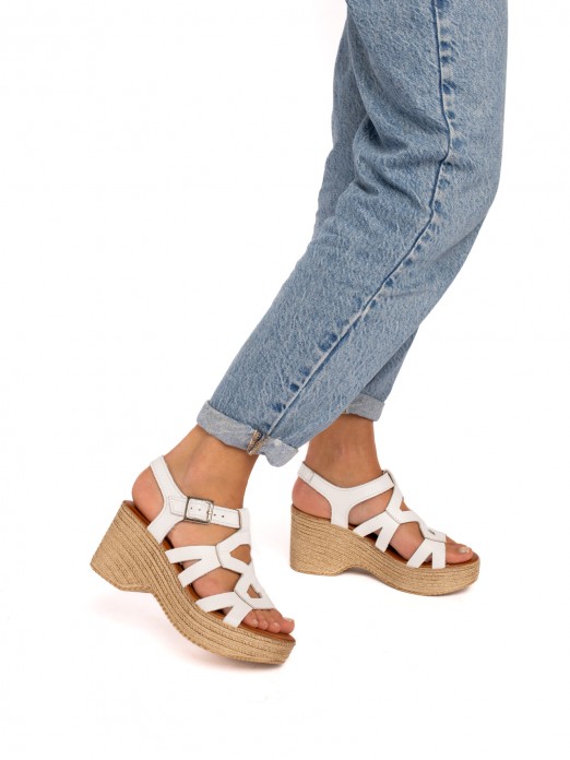 Leather  Wedge Sandal with  Straps