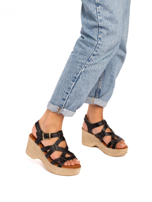 Leather  Wedge Sandal with  Straps