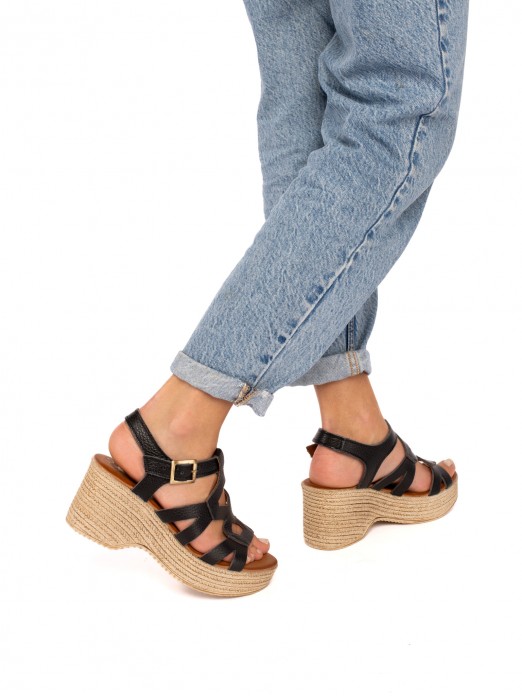 Leather  Wedge Sandal with  Straps