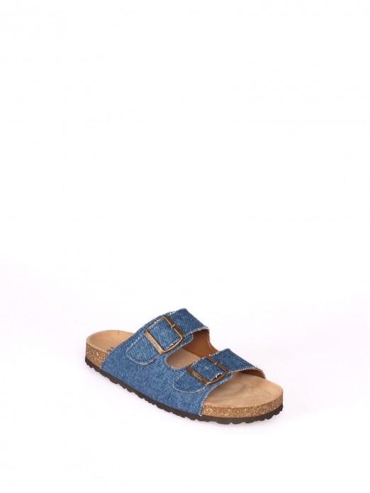 Bio Sandal with Two Denim Buckles