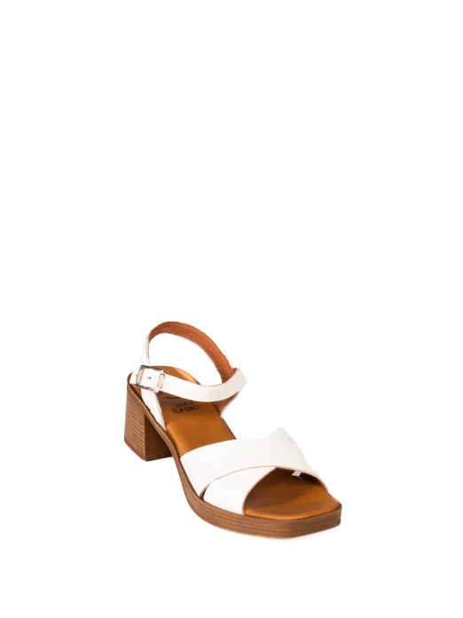 Heeled Sandal with Crossed Leather Straps