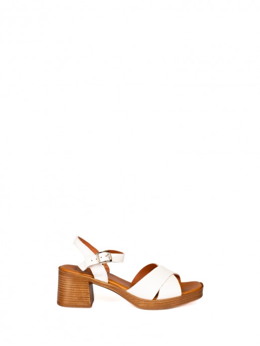 Heeled Sandal with Crossed Leather Straps