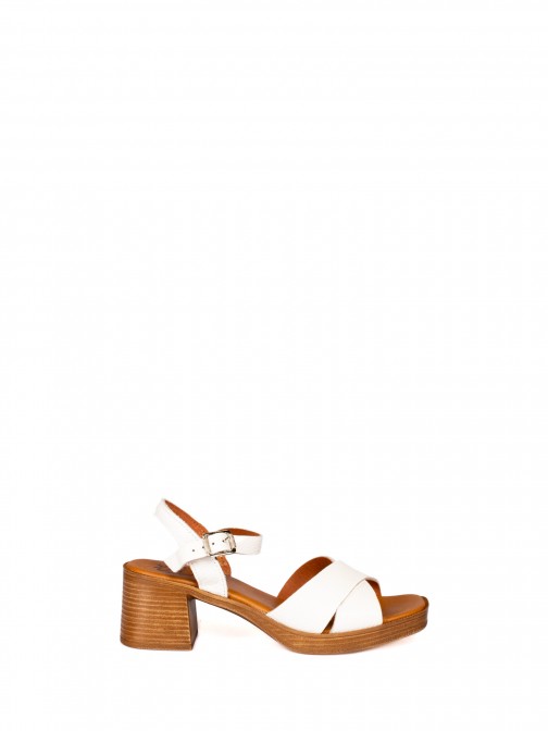 Heeled Sandal with Crossed Leather Straps