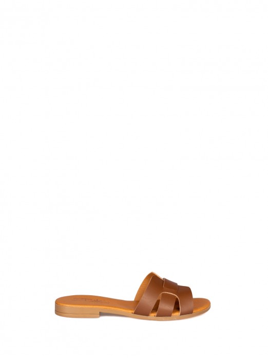 Laminated Leather Cross Slipper