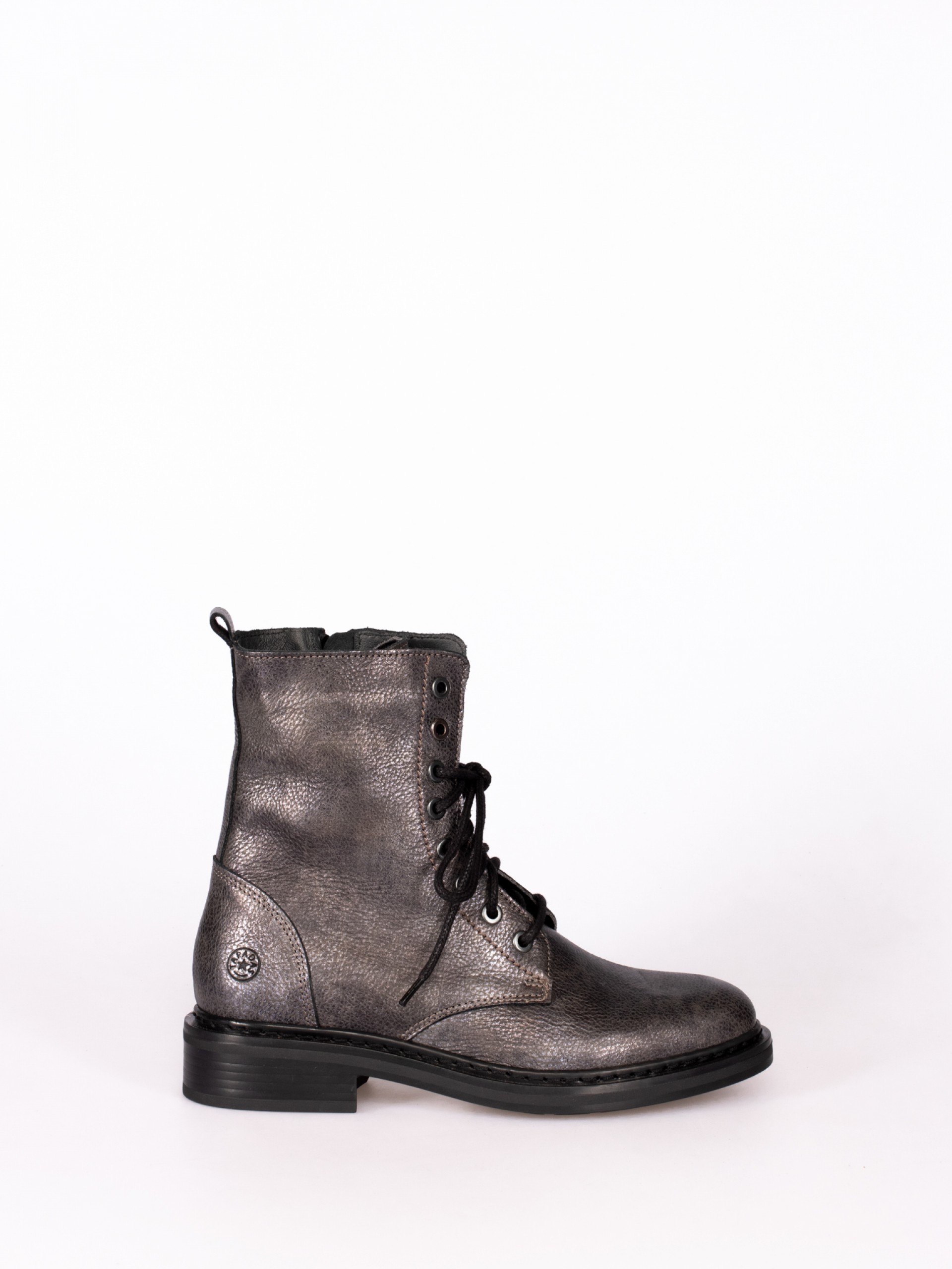 Military Ankle Boot in Metallic Leather