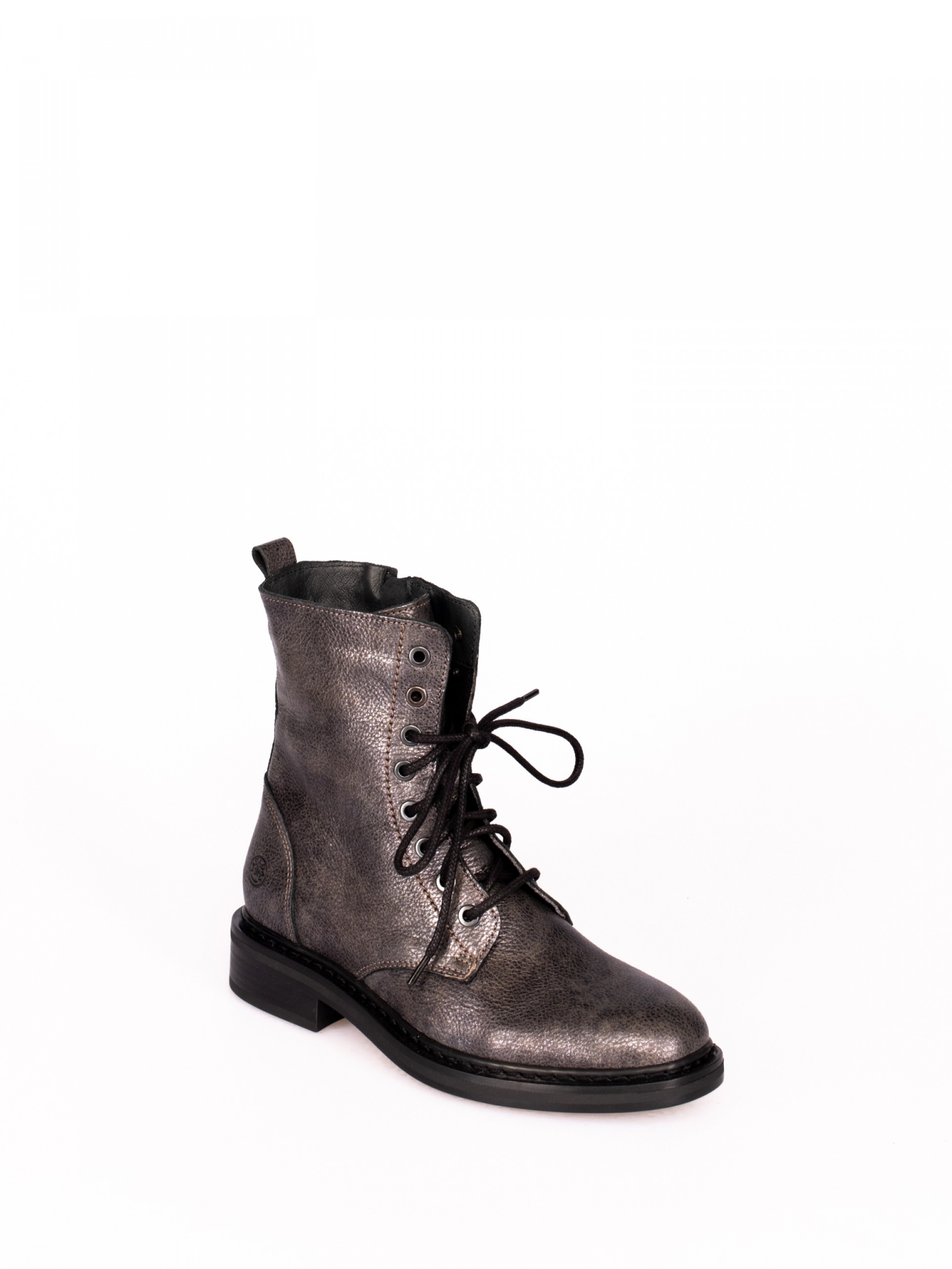 Military Ankle Boot in Metallic Leather