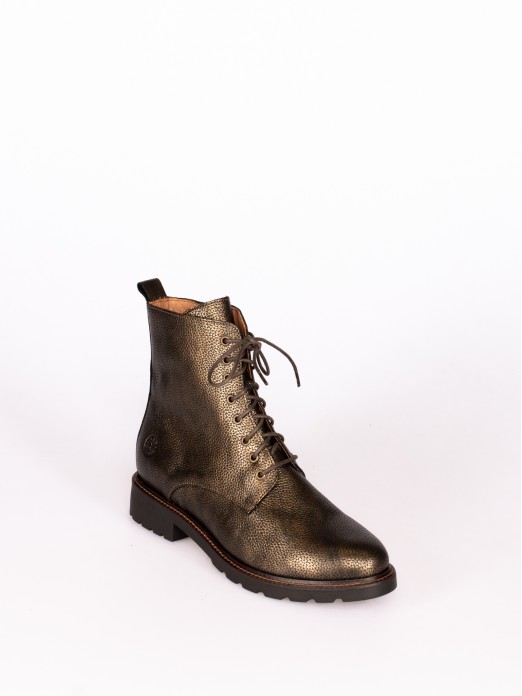 Laminated Metallic Leather Military Boot