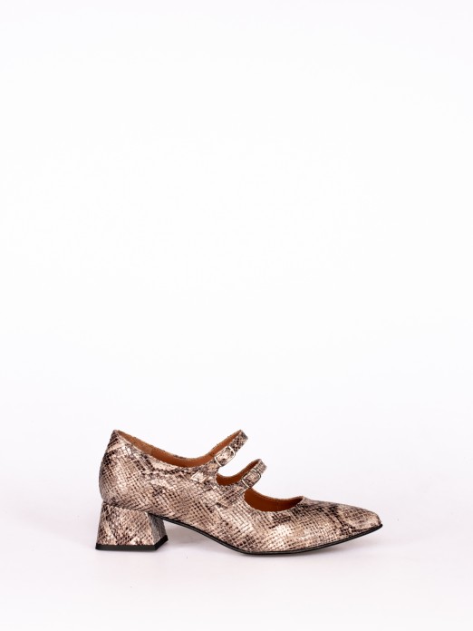 Medium Heel Snake Effect Leather Shoes