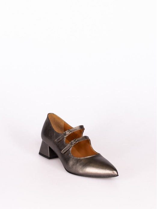 Medium Heel Metallic Leather Shoes