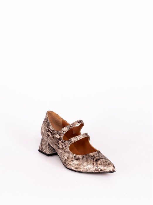 Medium Heel Snake Effect Leather Shoes