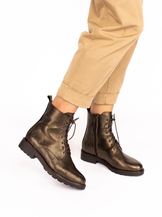 Laminated Metallic Leather Military Boot