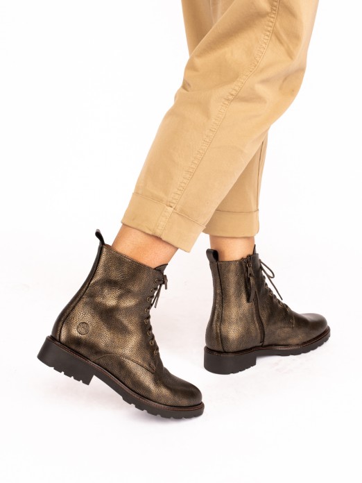 Laminated Metallic Leather Military Boot