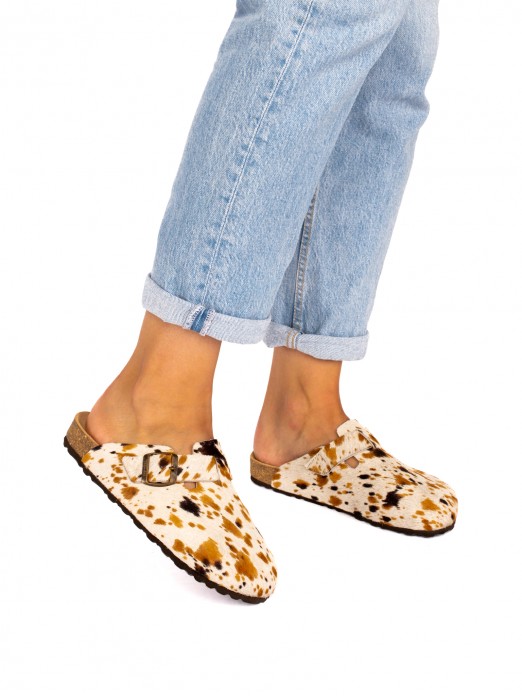 Cow Print Fur Clogs