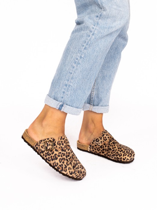 Animal Print Suede Clogs