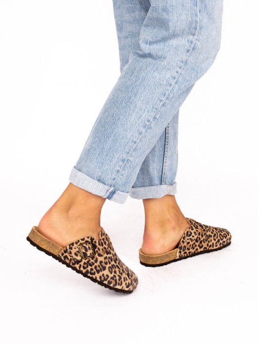 Animal Print Suede Clogs