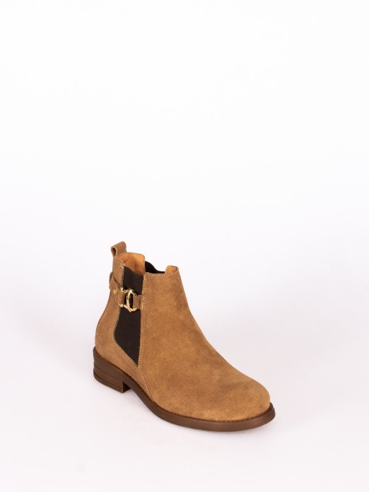 Suede Ankle Boot with Buckle