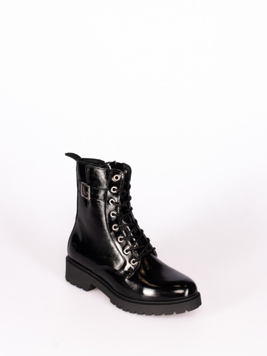 Military Ankle Boot in Laminated leather