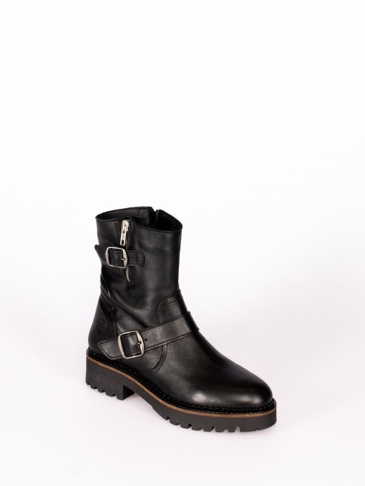 Biker Boot in Leather, Structured Sole