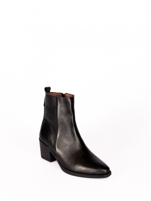 Western-Style Ankle Boot in Leather