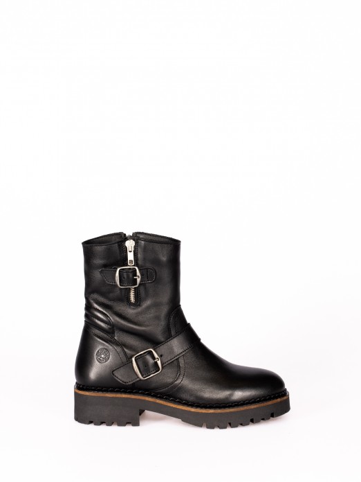 Biker Boot in Leather, Structured Sole