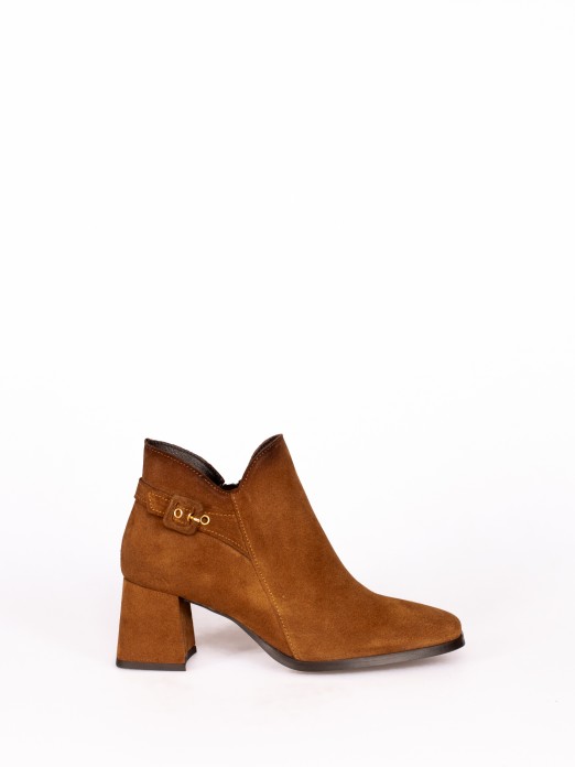 High Heel Ankle Boot in Suede with Buckle