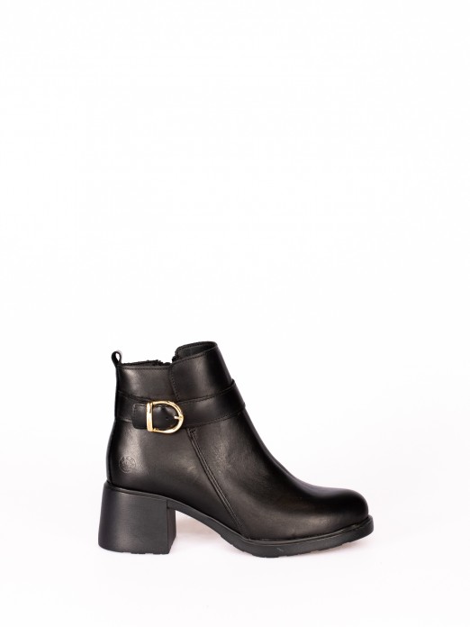 Leather Ankle Boots with Heel and Buckle