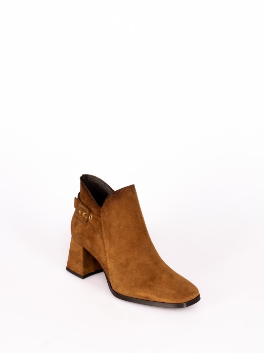 High Heel Ankle Boot in Suede with Buckle