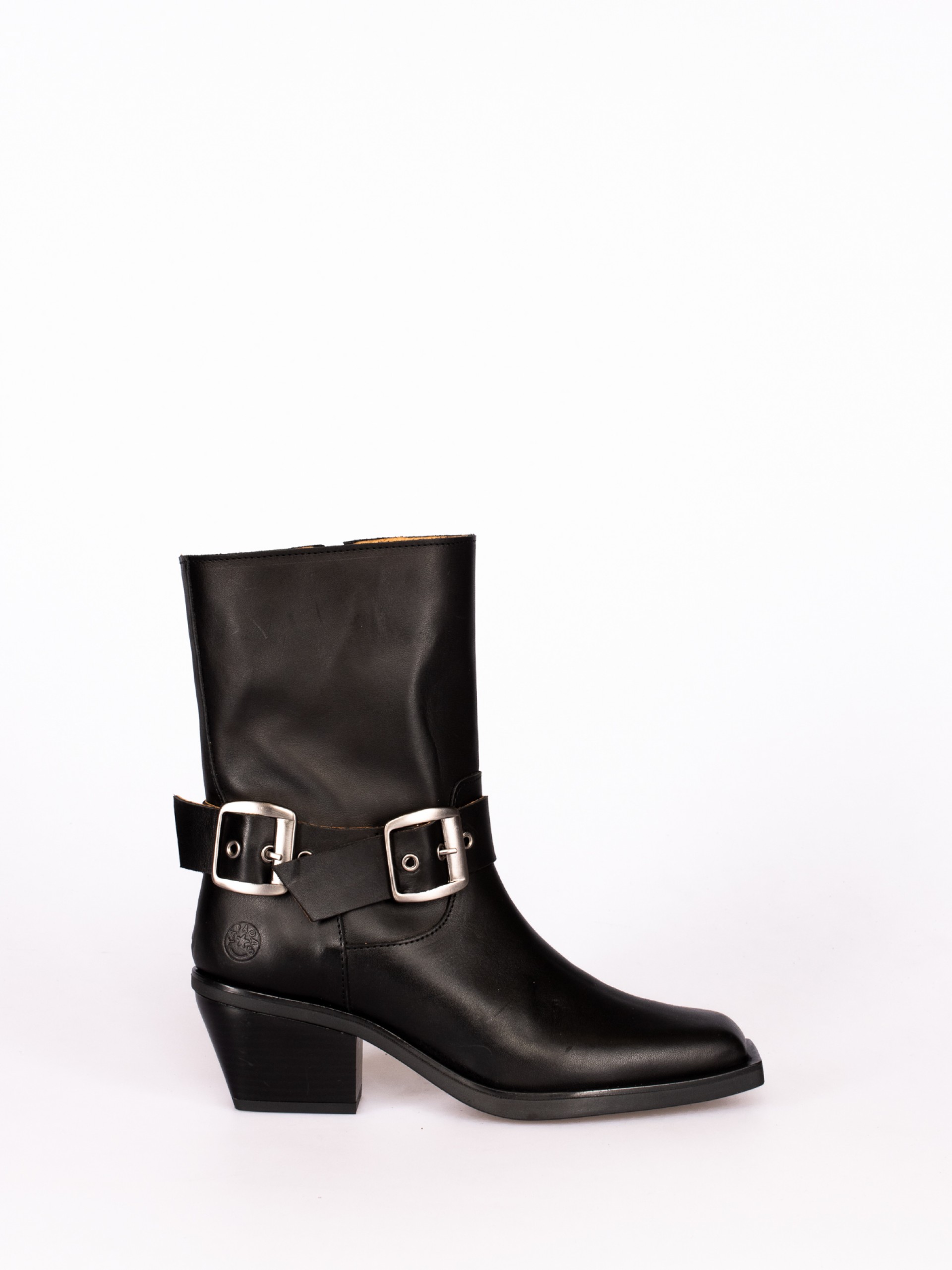 Mid-Calf Biker Boots in Leather