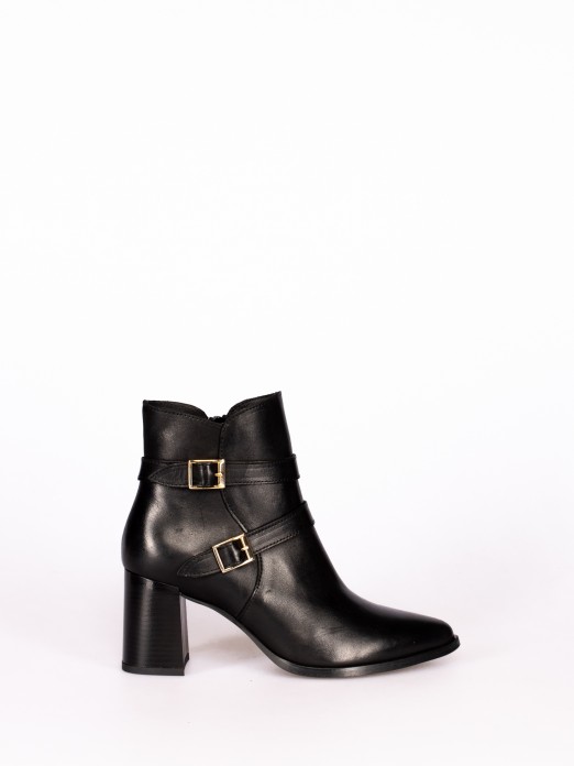 High-Heel Leather Boot with Buckles