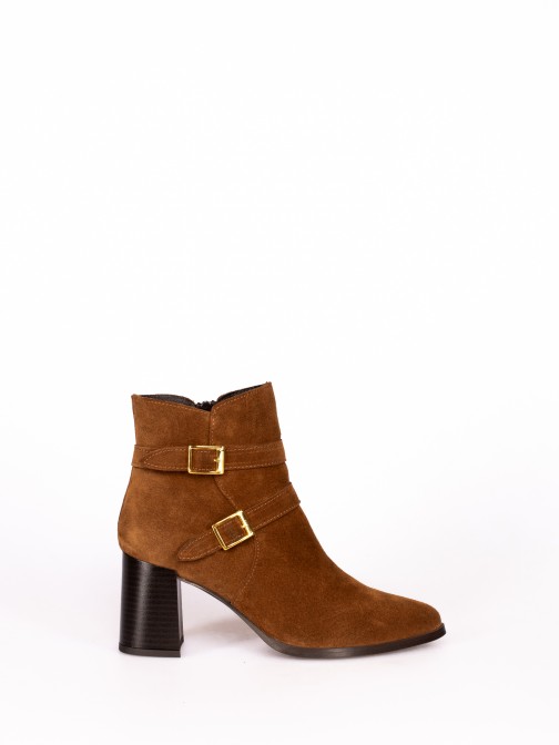 High-Heel Suede Boot with Buckles