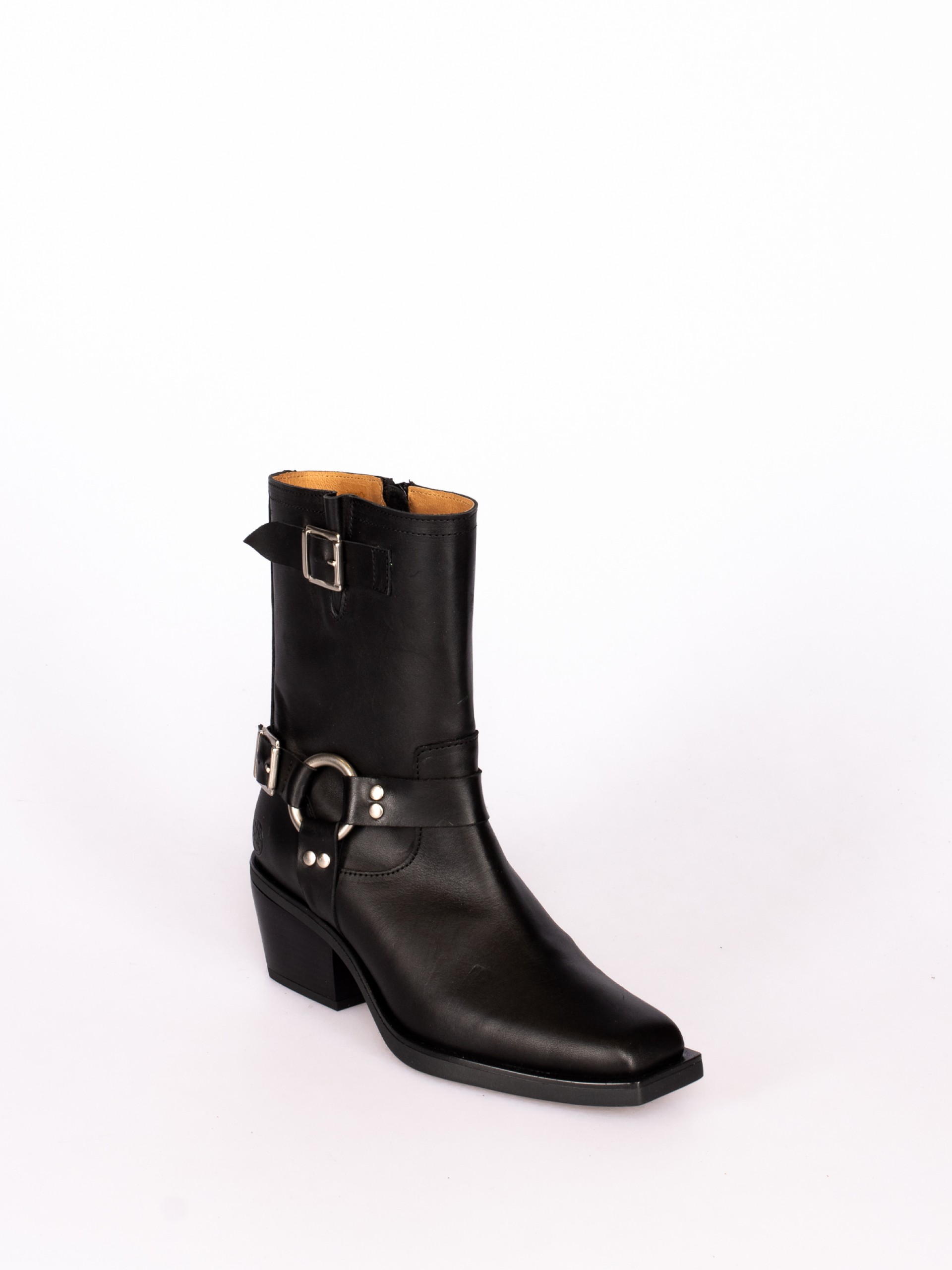 Mid-Calf Biker Boots in Leather